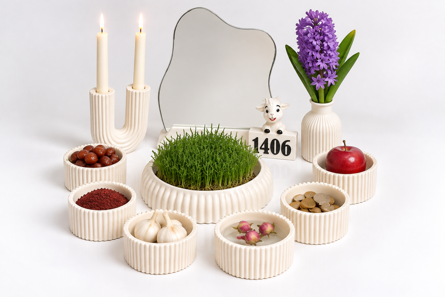 هفت سین 1406 شیاردار مدل 202 رنگ کرمی